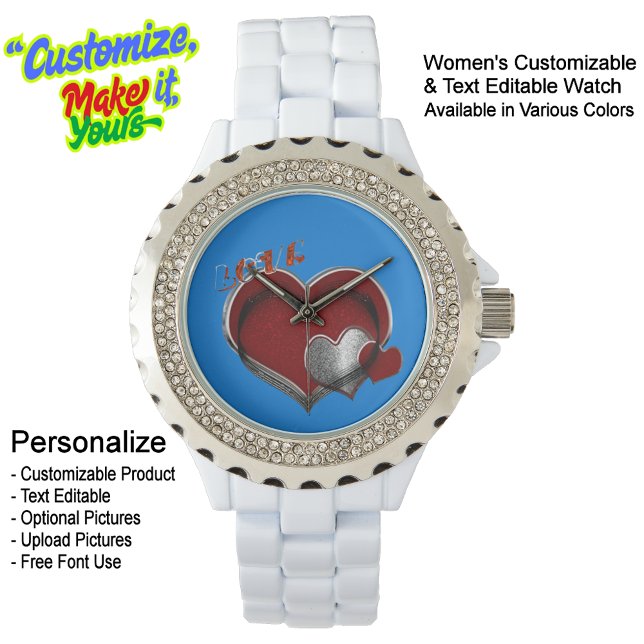 Heart Magic Kristall Enamel Watch White Blue Armbanduhr (Women's Heart Magic White Rhinestone Enamel Watch Featuring Blue Face.)
