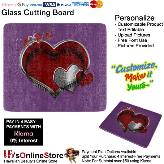 Heart Magic Lila Glass Cutting Board 15,2x17,8cm Schneidebrett