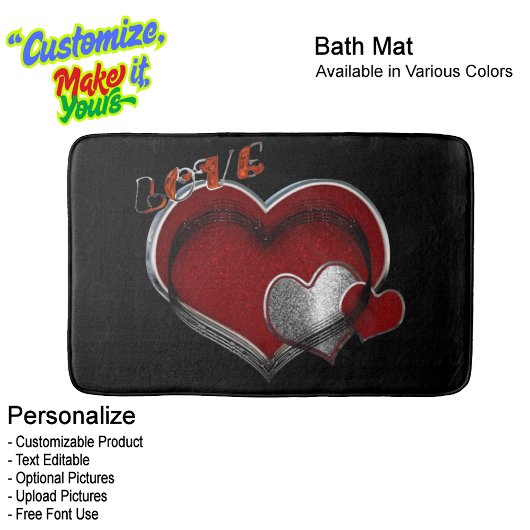 Heart Magic Love Bath Mat with a Black Background Badematte