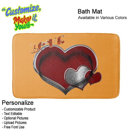 Heart Magic Love Bath Mat with a Orange Background Badematte