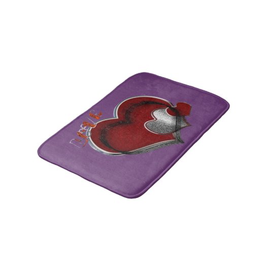 Heart Magic Love Bath Mat with a Purple Background Badematte (Schrägansicht)