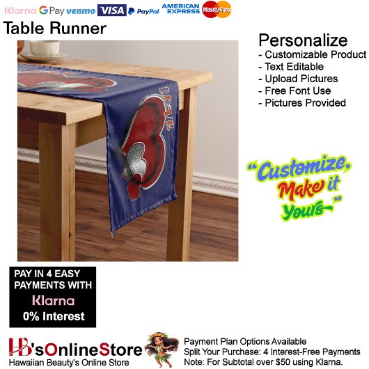 Heart Magic Navy Blauer Tischläufer Haushaltswäsch