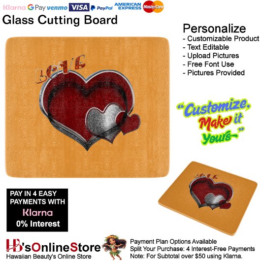 Heart Magic Orange Glass Cutting Board 15,2x17,8cm Schneidebrett