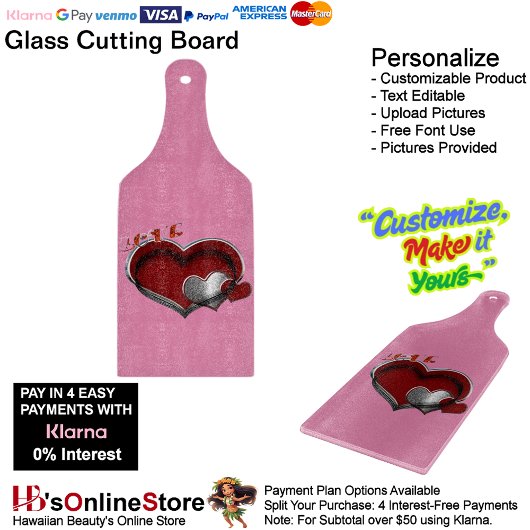 Heart Magic Pink Glass Cutting Board Paddel Schneidebrett