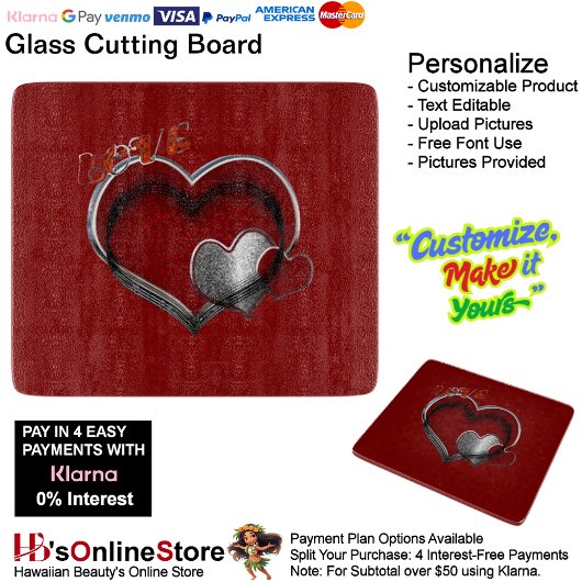 Heart Magic Red Glass Cutting Board 15,2x17,8cm Schneidebrett