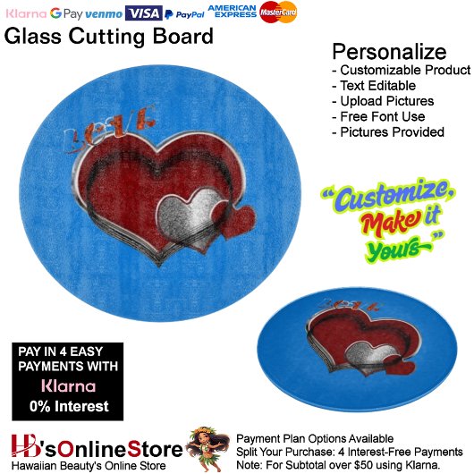 Heart Magic Round Blue Glass Cutting Board 30,4 cm Schneidebrett