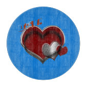 Heart Magic Round Blue Glass Cutting Board 30,4 cm Schneidebrett (Vorderseite)
