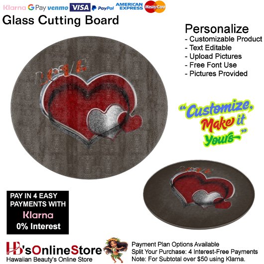 Heart Magic Round Brown Glass Cutting Board 30,4 c Schneidebrett
