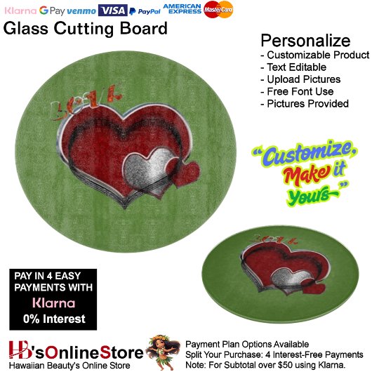 Heart Magic Round Green Glass Cutting Board 30,4 c Schneidebrett