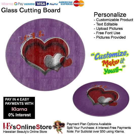 Heart Magic Round Lila Glass Cutting Board 30.4 Schneidebrett