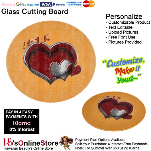 Heart Magic Round Orange Glass Cutting Board 30.4 Schneidebrett