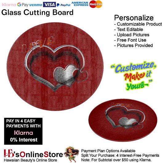 Heart Magic Round Red Glass Cutting Board 30,4 cm Schneidebrett