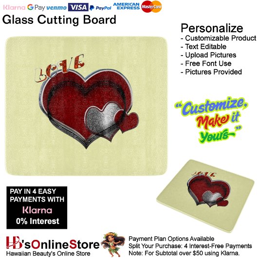 Heart Magic Yellow Glass Cutting Board 15,2x17,8cm Schneidebrett