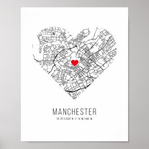 Heart Manchester City Map (Großbritannien) Poster