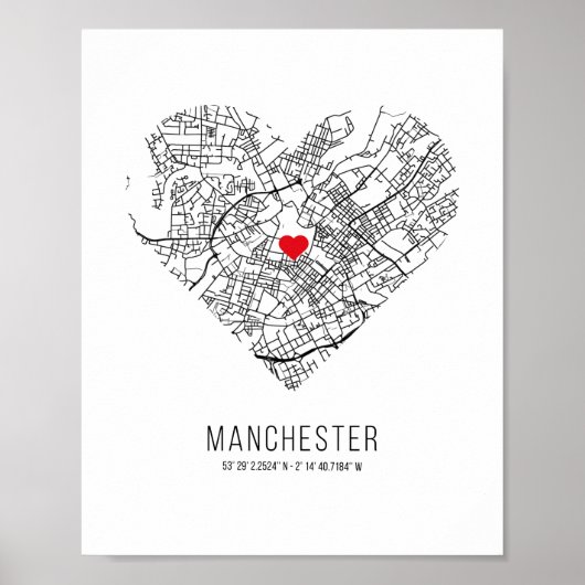 Heart Manchester City Map (Großbritannien) Poster (Vorne)