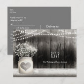 Heart Mason Jar & Babys Breath Rustic Wedding RSVP Einladungspostkarte (Vorne/Hinten)