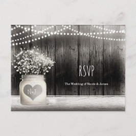 Heart Mason Jar & Babys Breath Rustic Wedding RSVP Einladungspostkarte