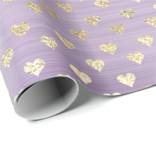 Heart Metallic Lavande Lila Blush Gold Imitate Geschenkpapier