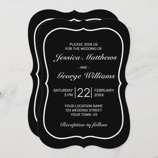 Heart Modern Minimalistisch Black Wedding Einladung (Vorne/Hinten)