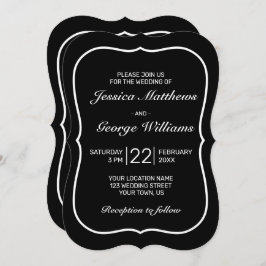 Heart Modern Minimalistisch Black Wedding Einladung