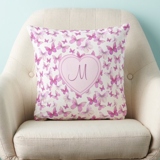 Heart Monogram Cute Pink Butterfly Kissen