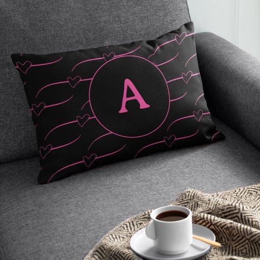 Heart Monogram Magenta Black Kissenbezug