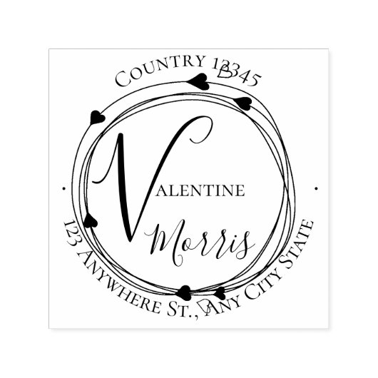 Heart Monogram Return Address Self-inking Stamp Permastempel (Design)
