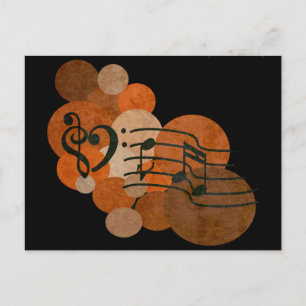 Heart music clefs and orange / herbstpolka dots postkarte