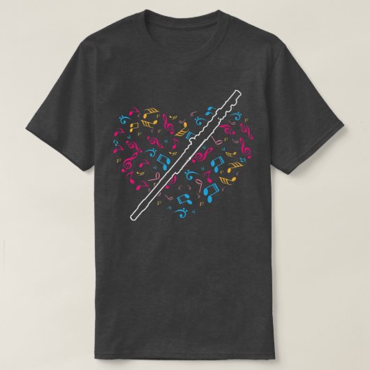 Heart Music Notes Flute  T-Shirt (Design vorne)