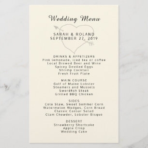 Heart n Arrow Custom Ecru Simple Wedding Menu
