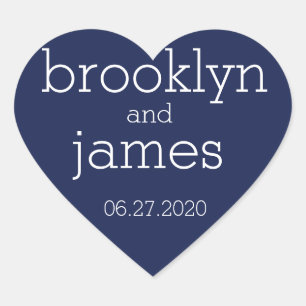 Heart Navy Blue Modern Wedding Stickers