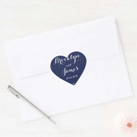 Heart Navy Blue Nautical Wedding Stickers (Umschlag)