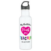 Heart of a Teacher Gift Pink Black Script Edelstahlflasche (Vorderseite)