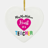 Heart of a Teacher Gift Pink Black Script Keramik Ornament (Vorne)