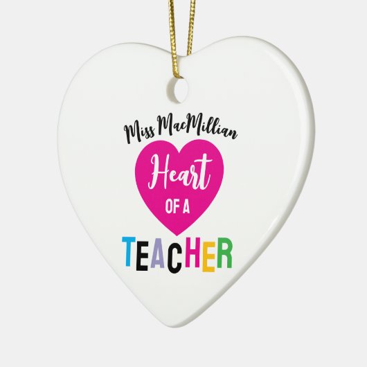 Heart of a Teacher Gift Pink Black Script Keramik Ornament (Links)