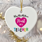 Heart of a Teacher Gift Pink Black Script Keramik Ornament