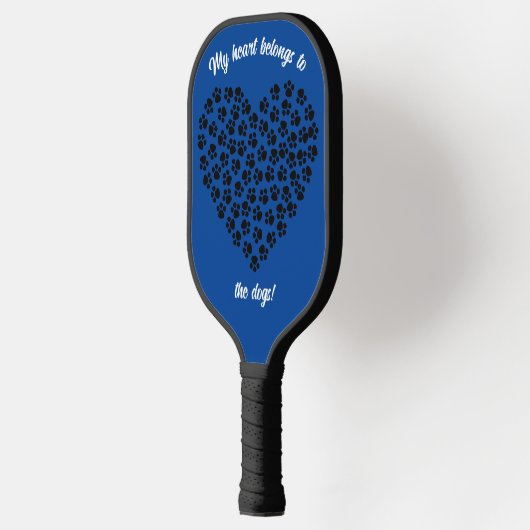 Heart of Black Paw Prints Double Sided Blue Pickleball Schläger (Links)