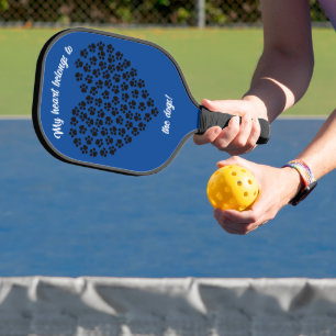 Heart of Black Paw Prints Double Sided Blue Pickleball Schläger