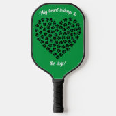 Heart of Black Paw Prints Double Sided Green Pickleball Schläger (Vorderseite)