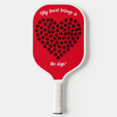 Heart of Black Paw Prints Double Sided Red Pickleball Schläger (Rückseite)