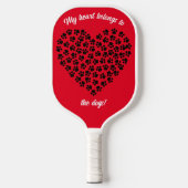 Heart of Black Paw Prints Double Sided Red Pickleball Schläger (Vorderseite)