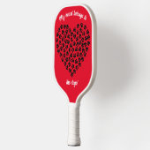 Heart of Black Paw Prints Double Sided Red Pickleball Schläger (Links)