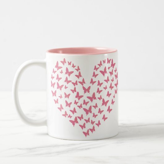 Heart of Capricious Butterflies Zweifarbige Tasse (Links)