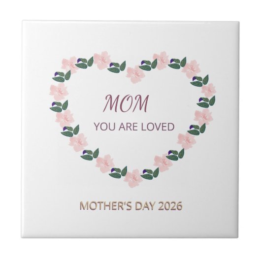 Heart of Peonies Mom Love Message Fliese (Vorderseite)