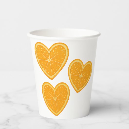 Heart Orange Paper Cup - Citrus Party Trinkbehälte Pappbecher (Vorderseite)
