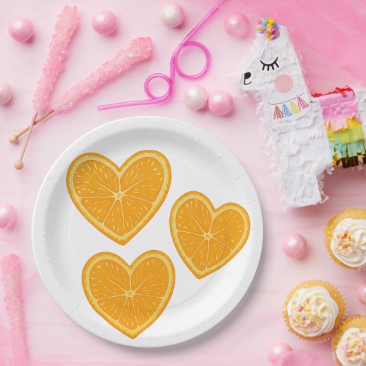 Heart Orange Paper Plate - Citrus Party Decor Pappteller (Party)