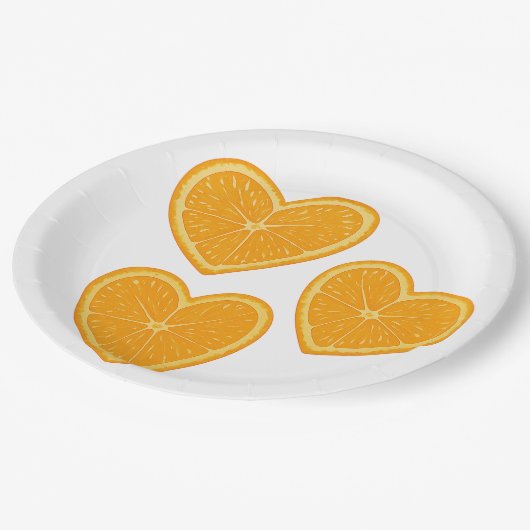 Heart Orange Paper Plate - Citrus Party Decor Pappteller (Schrägansicht)