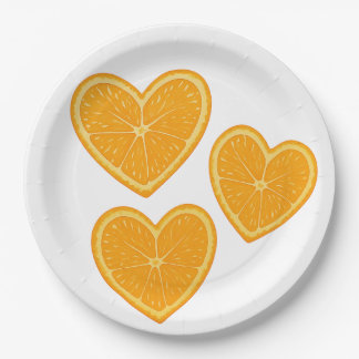 Heart Orange Paper Plate - Citrus Party Decor Pappteller