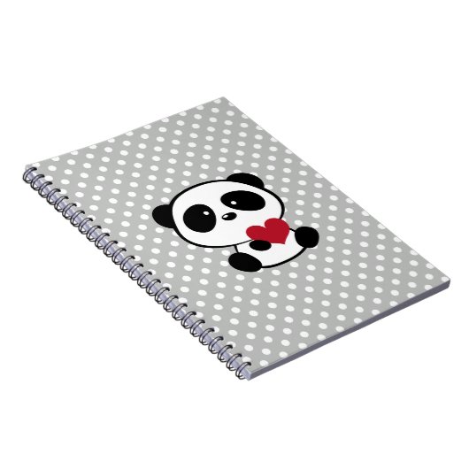 Heart Panda Bear Gray Polka Dots Notebook Notizblock (Rechte Seite)