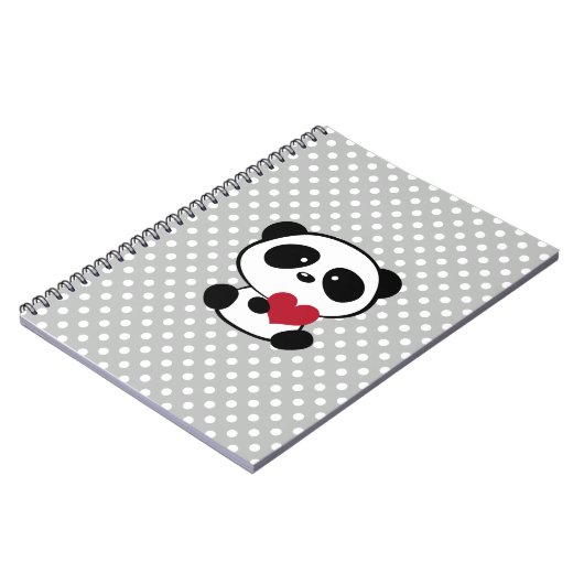 Heart Panda Bear Gray Polka Dots Notebook Notizblock (Linke Seite)